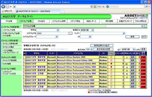 ソフトウェア台帳画面