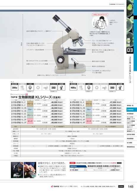 安い モデル [ウチダ]生物顕微鏡 ＫＬシリーズ 50～300倍○ブルーorピンク 86152147－2148532P17Sep16 顕微鏡 