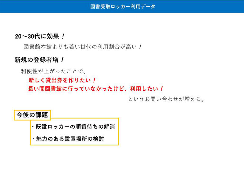 図書受取ロッカー利用データ　今後の課題