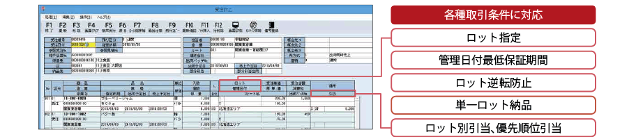 受注時の在庫引当、ロット・日付管理が容易